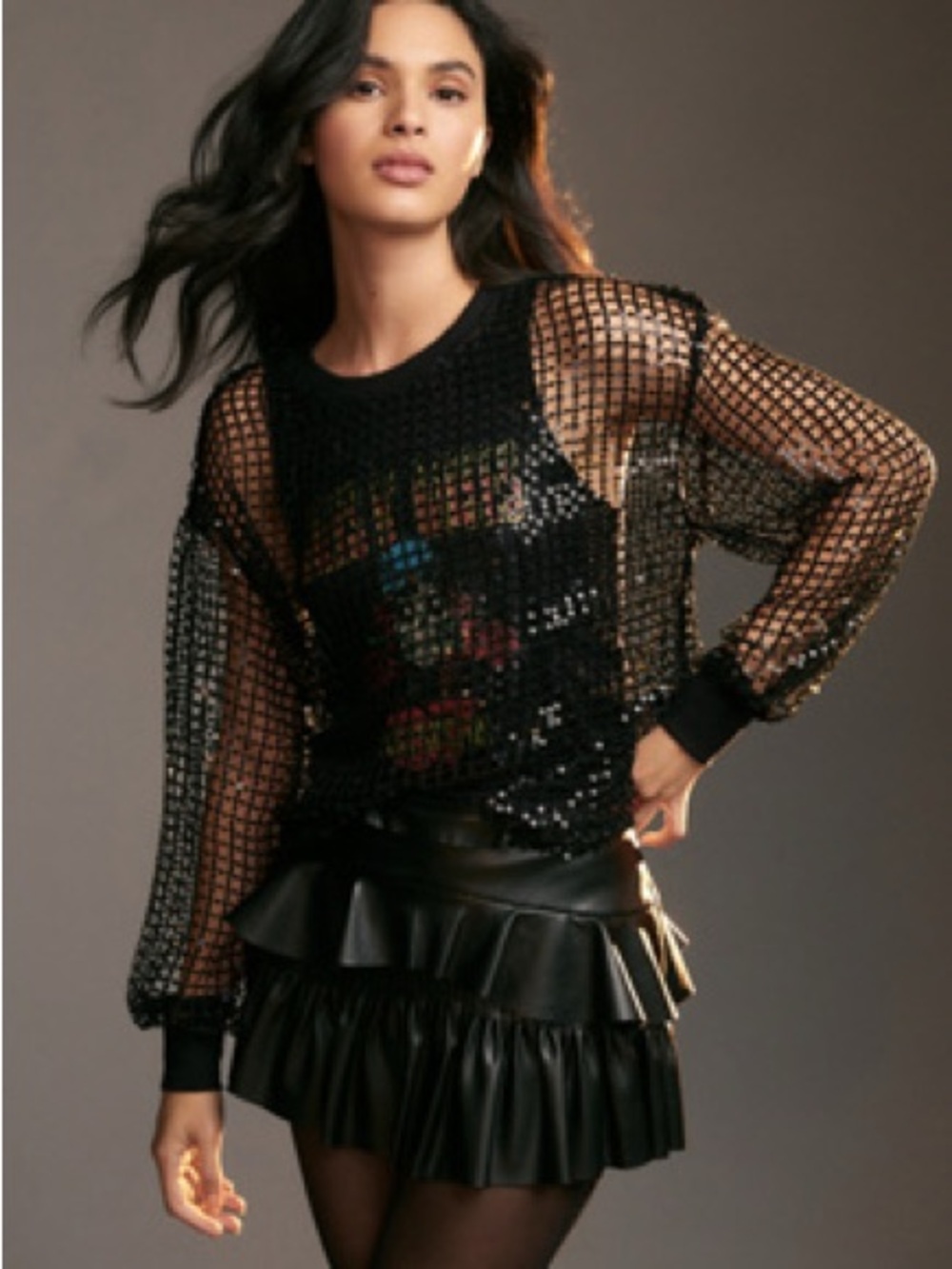 Black sequin Pilcro mesh top